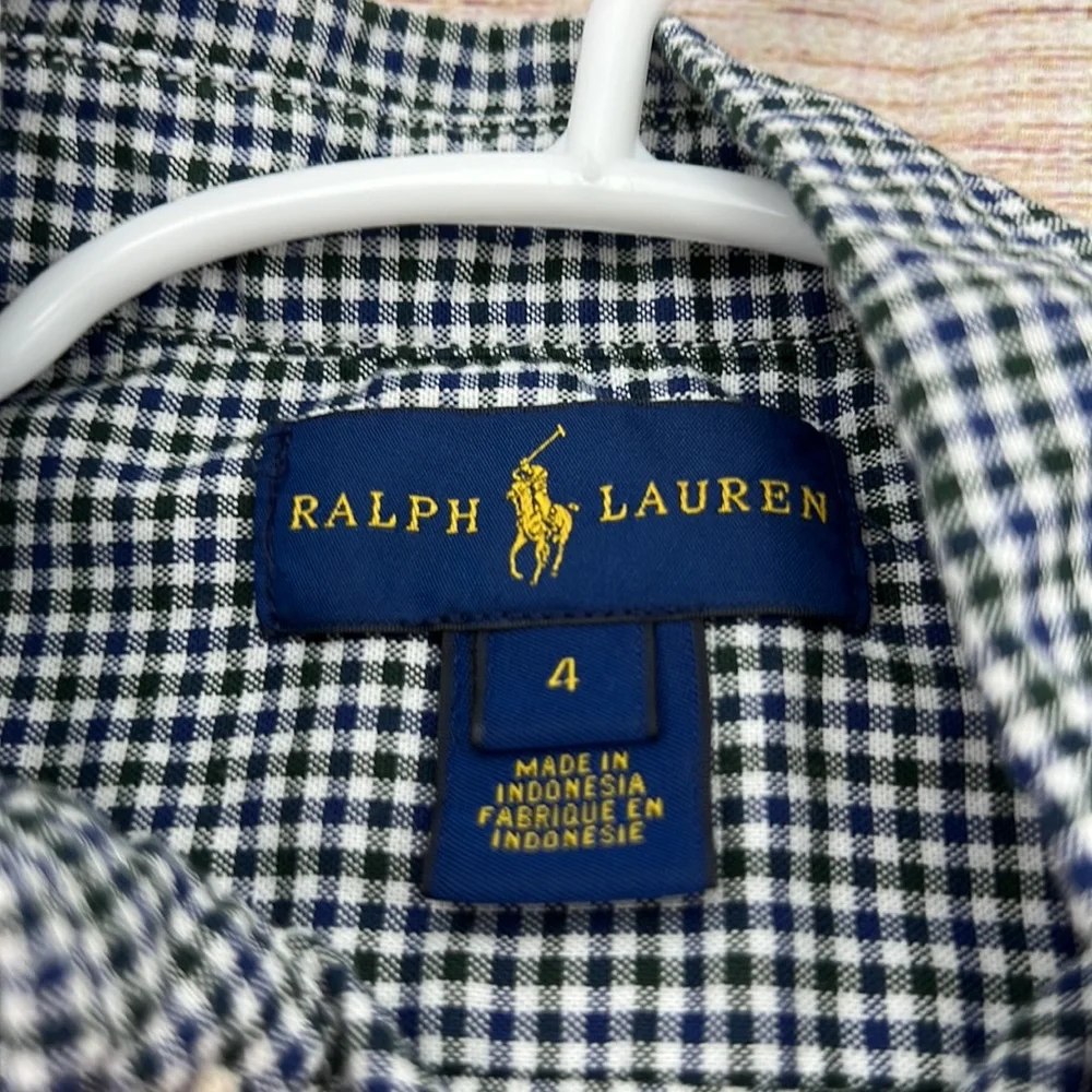 Ralph Lauren Black and Blue Plaid Button Down Sz 4
